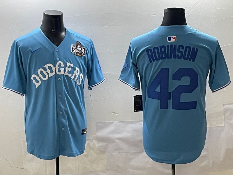 Men Los Angeles Dodgers 42 Robinson Light Blue Joint Name 2025 Nike MLB Jersey style 5
